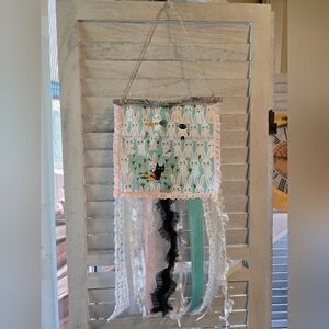 Easter Bunny Ribbon Flag Door Wall Homespun Black Cat Rag Primitive Fall Cottage